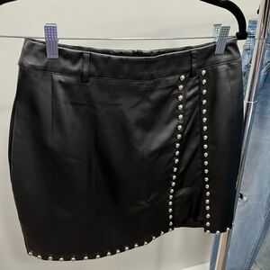 Rivet Faux Leather  Skirt High Waist Invisible Zipper Mini